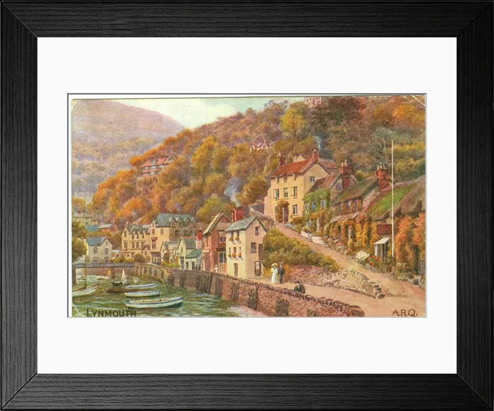 Framed Print : Lynmouth harbour side view with boats and bridge Framed Print : Lynmouth harbour side view with boats and bridge