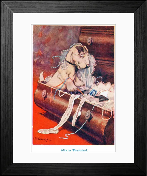 Framed Print : Small Bonzo dog having fun with ladies underwear Framed Print : Small Bonzo dog having fun with ladies underwear