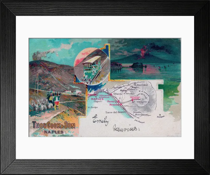 Framed Print : Thomas Cook Vesuvius Postcard pictures & map Framed Print : Thomas Cook Vesuvius Postcard pictures & map