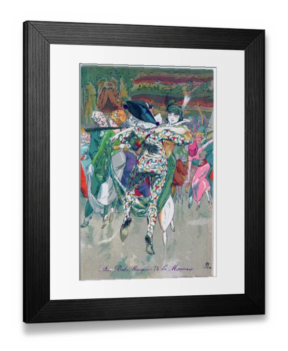 Framed Print : Elegant French ladies dancing at a masked ball