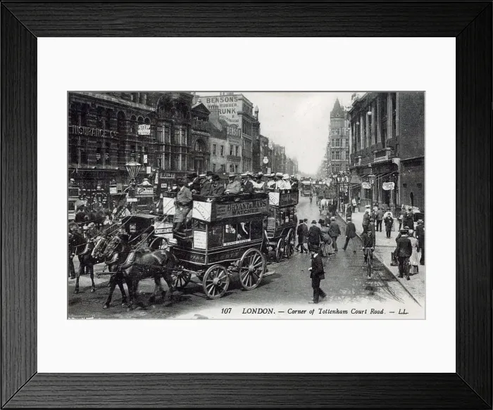 Framed Print : Horse drawn omnibuses Tottenham Court Road Framed Print : Horse drawn omnibuses Tottenham Court Road