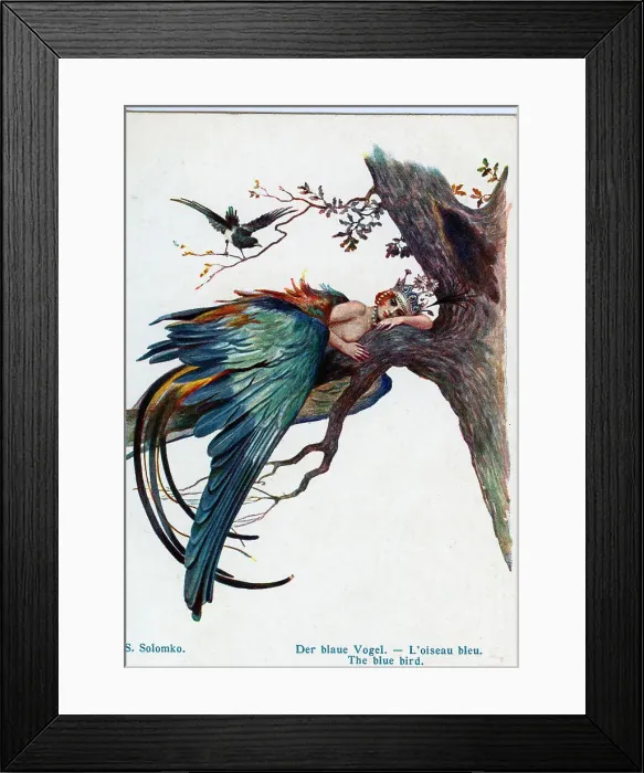 Framed Print : The Blue Bird - Girl with wings resting on a tree trunk Framed Print : The Blue Bird - Girl with wings resting on a tree trunk