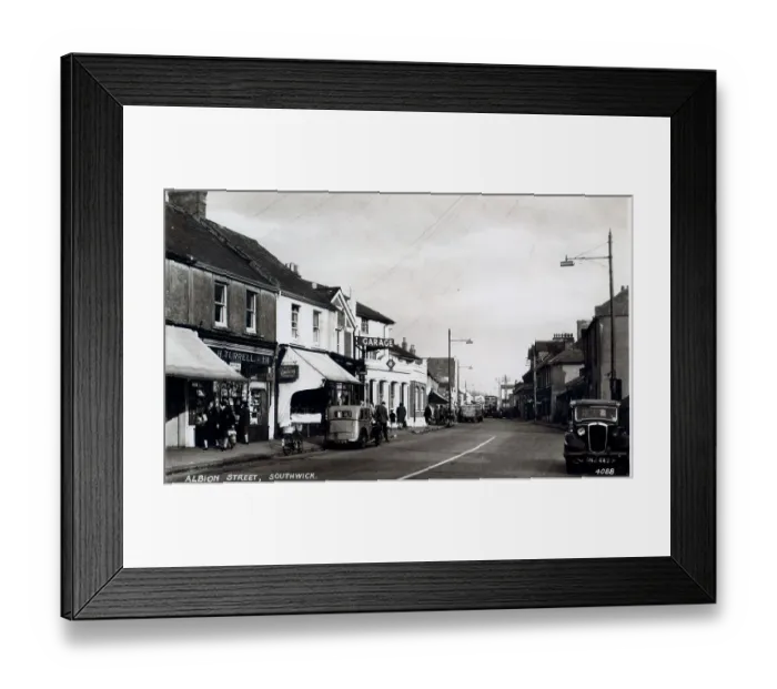 Framed Print : Albion Street, Southwick with cars & double decker bus Framed Print : Albion Street, Southwick with cars & double decker bus