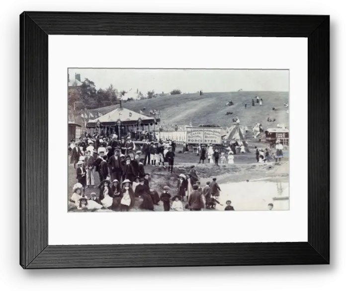 Framed Print : Worcester Steeplechase Fair day with carousel & crowd Framed Print : Worcester Steeplechase Fair day with carousel & crowd