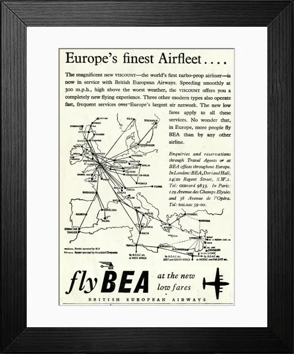 Framed Print : Advert, Fly BEA, British European Airways Framed Print : Advert, Fly BEA, British European Airways