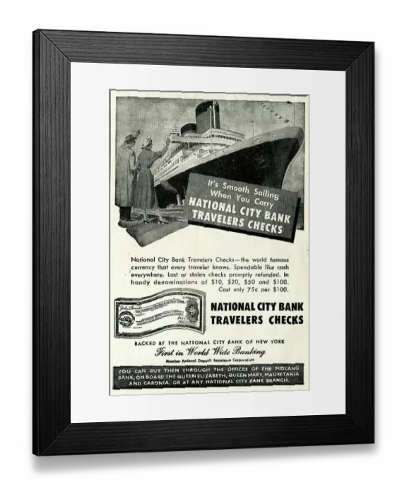 Framed Print : Advert, National City Bank Travelers Checks Framed Print : Advert, National City Bank Travelers Checks