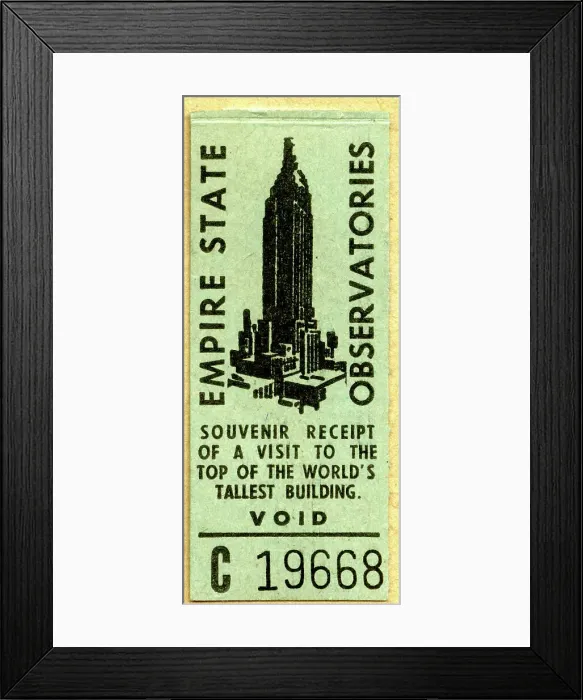 Framed Print : Ticket to Empire State Observatories, New York, USA Framed Print : Ticket to Empire State Observatories, New York, USA