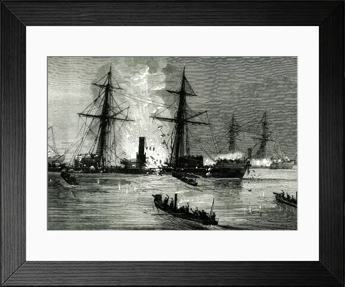 Framed Print : Russian torpedo launches attacking a Turkish monitor Framed Print : Russian torpedo launches attacking a Turkish monitor