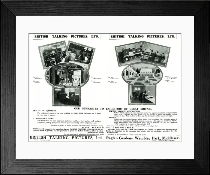 Framed Print : Advert, British Talking Pictures Ltd, Wembley, North London Framed Print : Advert, British Talking Pictures Ltd, Wembley, North London