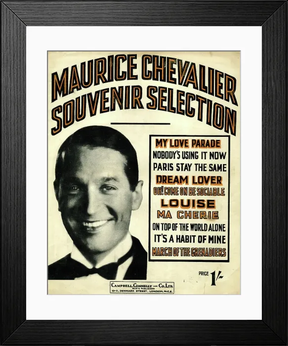 Framed Print : Music cover, Maurice Chevalier, Souvenir Selection Framed Print : Music cover, Maurice Chevalier, Souvenir Selection