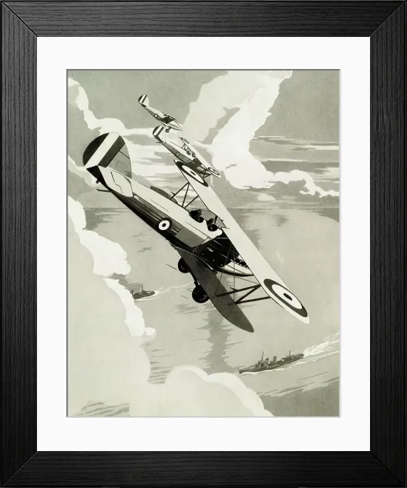 Framed Print : RAF Hawker Harts bomber, practice attack on warship Framed Print : RAF Hawker Harts bomber, practice attack on warship