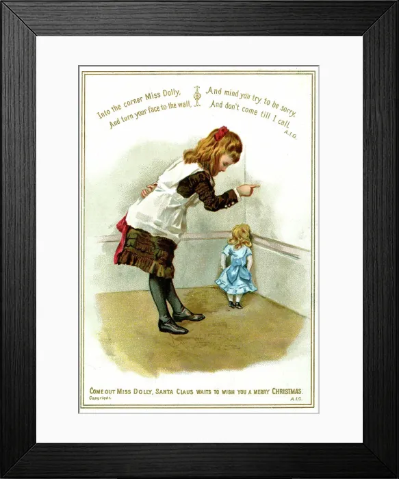 Framed Print : Christmas card, Miss Dolly stands in the corner Framed Print : Christmas card, Miss Dolly stands in the corner