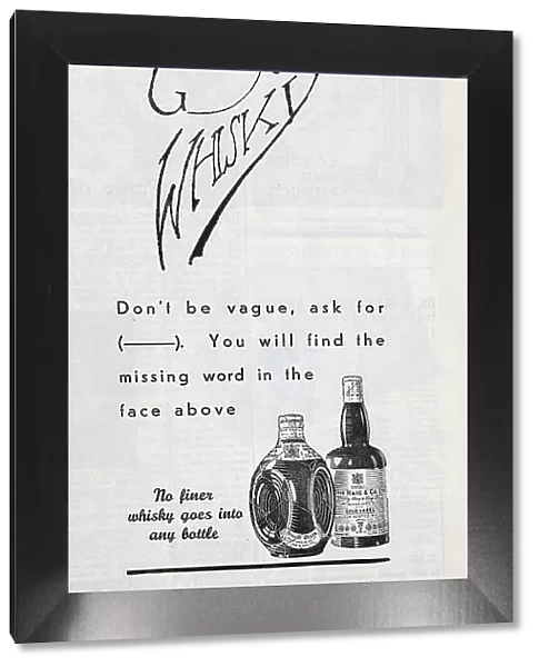Advert for Haig Whisky. The Haig brand name is disguised in the profile of the gentleman. Date: circa 1932