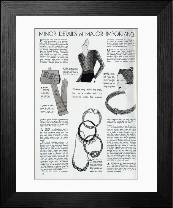 Framed Print : Styles of women's accessories popular in Spring 1932. Date: 1932 Framed Print : Styles of women's accessories popular in Spring 1932. Date: 1932