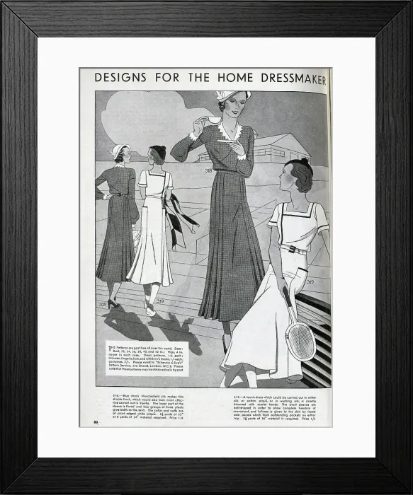 Framed Print : Designs for women's dresses. The patterns were available to order for home dressmakers. Date: 1932 Framed Print : Designs for women's dresses. The patterns were available to order for home dressmakers. Date: 1932