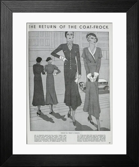 Framed Print : Designs for women's coat-frocks. The patterns were available to order for home dressmakers. Date: 1932 Framed Print : Designs for women's coat-frocks. The patterns were available to order for home dressmakers. Date: 1932