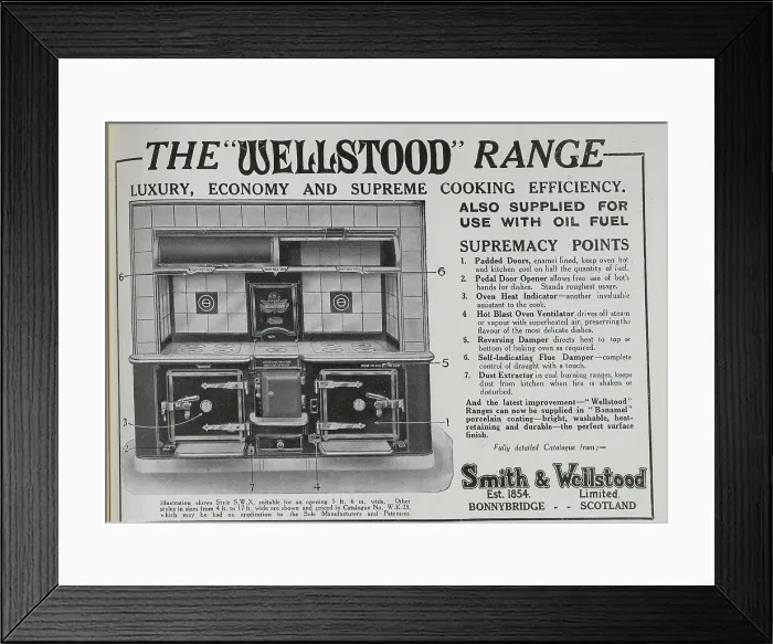 Framed Print : Advert for Wellstood cooking ranges, from Smith and Wellstood. Date: 1932 Framed Print : Advert for Wellstood cooking ranges, from Smith and Wellstood. Date: 1932