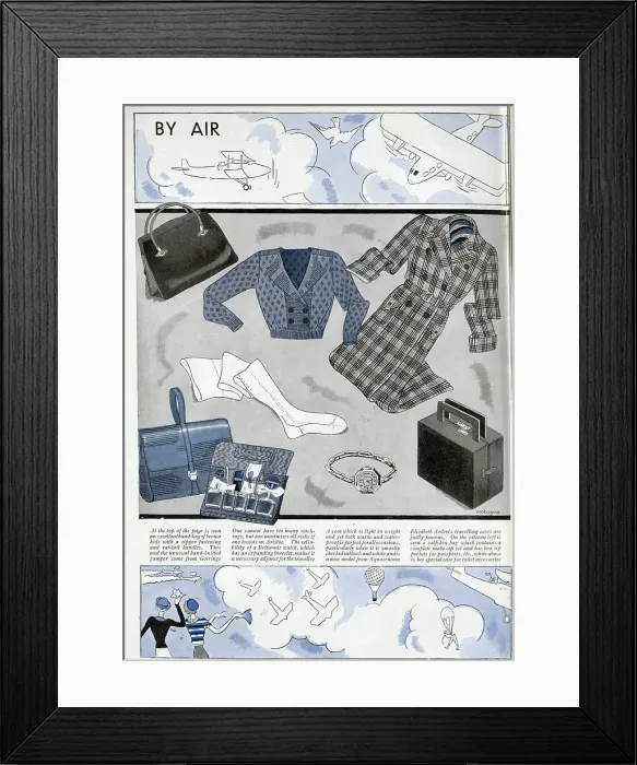 Framed Print : Fashion and accessory advice for women travelling by plane. Date: 1932 Framed Print : Fashion and accessory advice for women travelling by plane. Date: 1932