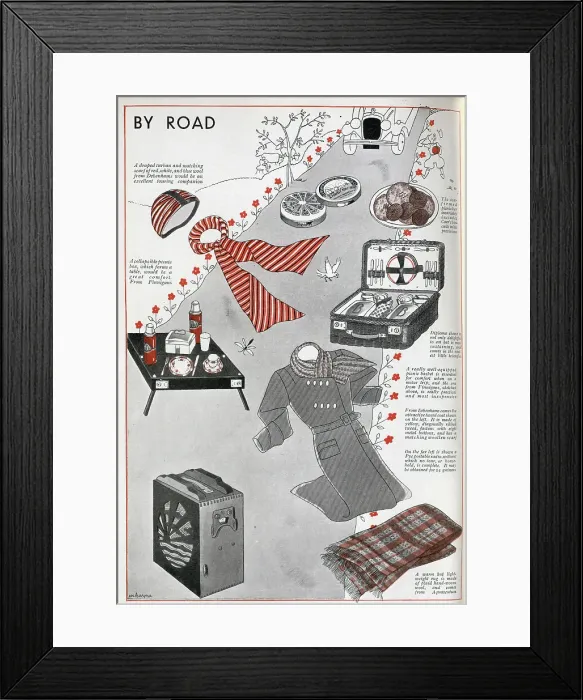Framed Print : Advice on women's fashions and accessories for an outing by road. Date: 1932 Framed Print : Advice on women's fashions and accessories for an outing by road. Date: 1932