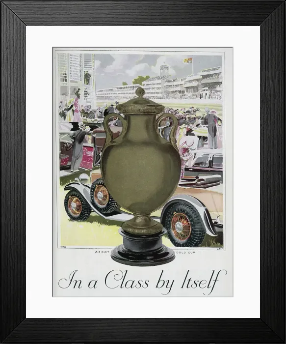 Framed Print : Advert for Dunlop Tyres, using imagery of the Ascot Gold Cup. Date: 1932