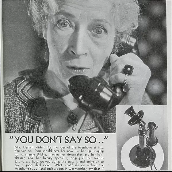 Advert promoting the Post Office Telephone Service. Date: 1932