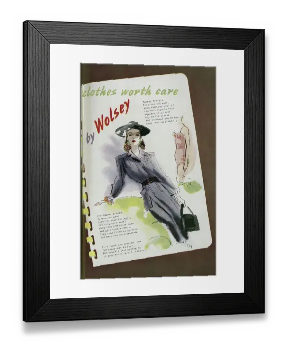 Framed Print : Advert for Wolsey Clothing, emphasing the durability of their garments in the mend and make-do era of World War II. Date: 1943 Framed Print : Advert for Wolsey Clothing, emphasing the durability of their garments in the mend and make-do era of World War II. Date: 1943
