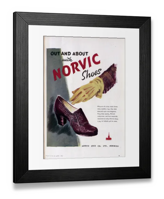 Framed Print : Advert for Norvic Shoes, promising comfort and elegance. Date: 1943 Framed Print : Advert for Norvic Shoes, promising comfort and elegance. Date: 1943