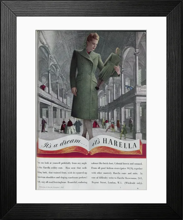 Framed Print : Advert for Harella coats, emphasising their smart fit from any angle. Date: 1943 Framed Print : Advert for Harella coats, emphasising their smart fit from any angle. Date: 1943