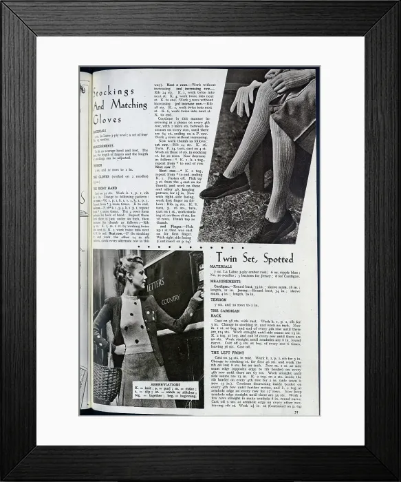 Framed Print : Some ideas and instructions for home knitting projects - a reversible cardigan and a jumper. Date: 1943 Framed Print : Some ideas and instructions for home knitting projects - a reversible cardigan and a jumper. Date: 1943