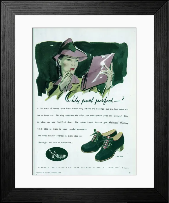 Framed Print : Advert showing Vani-Tred's Carlton range of women's shoes. Date: 1943 Framed Print : Advert showing Vani-Tred's Carlton range of women's shoes. Date: 1943
