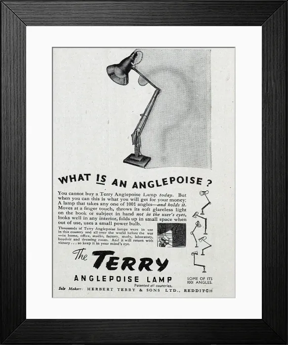 Framed Print : Advert for Terry Anglepoise Lamps - currently unavailable to buy, due to the war. Date: 1943