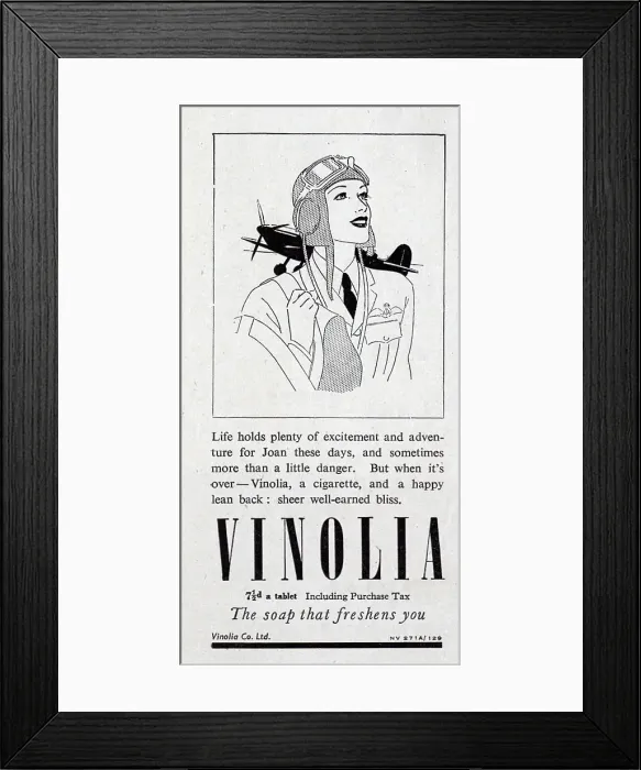 Framed Print : Wartime advert for Vinolia Soap, featuring an image a member of the Women's Auxiliary Air Force. Date: 1943 Framed Print : Wartime advert for Vinolia Soap, featuring an image a member of the Women's Auxiliary Air Force. Date: 1943