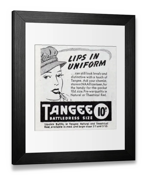 Framed Print : Wartime advert for Tangee Lipstick. Date: 1943 Framed Print : Wartime advert for Tangee Lipstick. Date: 1943