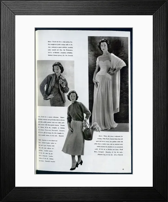 Framed Print : A selection of fashionable outfits for women. Date: 1954 Framed Print : A selection of fashionable outfits for women. Date: 1954
