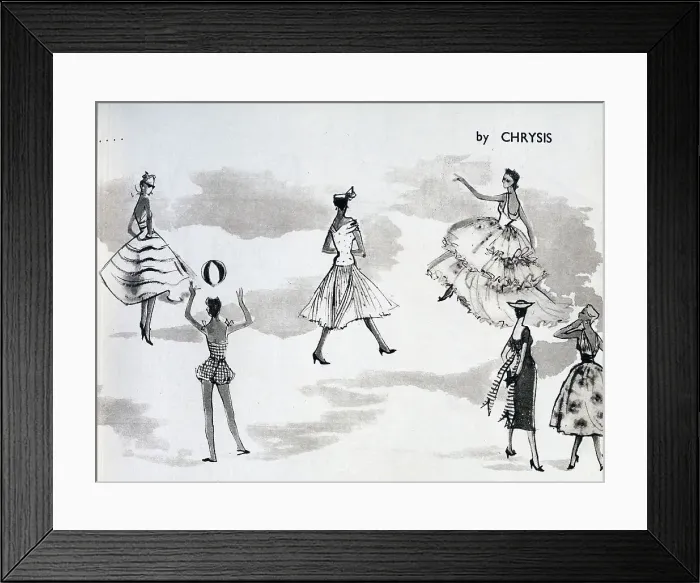 Framed Print : Women on a beach, illustrating the season's fashions. Date: 1954 Framed Print : Women on a beach, illustrating the season's fashions. Date: 1954