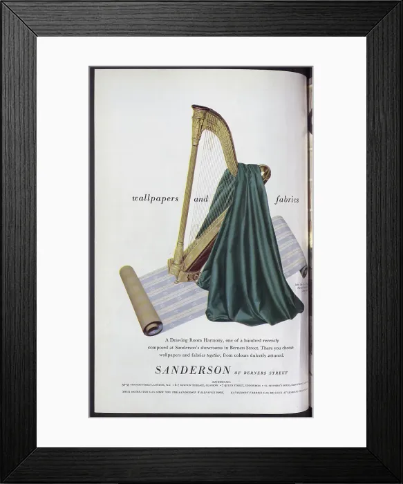 Framed Print : Advert for Sanderson of Berners Street, suppliers of wallpapers and fabrics. Date: 1954 Framed Print : Advert for Sanderson of Berners Street, suppliers of wallpapers and fabrics. Date: 1954