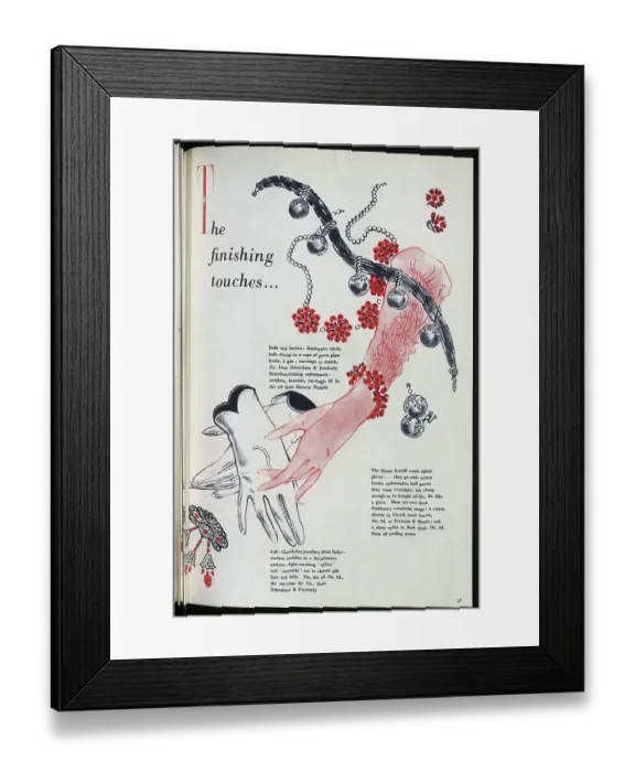 Framed Print : Illustration of fashionable women's gloves and jewellery. Date: 1954