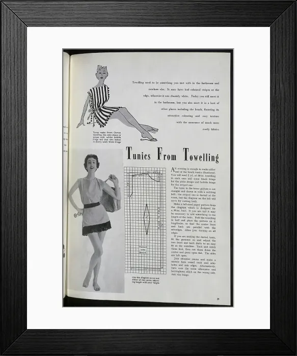 Framed Print : A towelling tunic for the beach, complete with a pattern to make it oneself. Date: 1954 Framed Print : A towelling tunic for the beach, complete with a pattern to make it oneself. Date: 1954