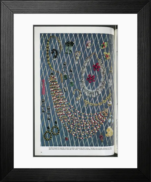 Framed Print : An array of colourful beads and ear-rings. Date: 1954 Framed Print : An array of colourful beads and ear-rings. Date: 1954