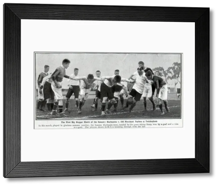 Framed Print : Photograph of Rugby match, Twickenham, outdoor sporting live action portrait. Captioned, The first big Rugger match of the season: Harlequins vs Old Merchant Taylors at Twickenham Framed Print : Photograph of Rugby match, Twickenham, outdoor sporting live action portrait. Captioned, The first big Rugger match of the season: Harlequins vs Old Merchant Taylors at Twickenham