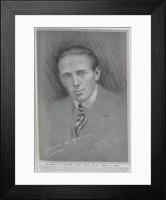 Framed Print : Gerald du Maurier, actor drawn from life by Harold H Smith, artist. Pastel sketch in collar and striped tie. Part of a series, Pencil portraits of Stage Favourites'published in The Bystander Framed Print : Gerald du Maurier, actor drawn from life by Harold H Smith, artist. Pastel sketch in collar and striped tie. Part of a series, Pencil portraits of Stage Favourites'published in The Bystander