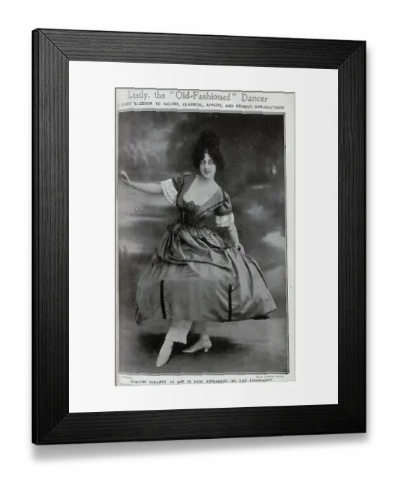Framed Print : Madame Saharet, dancer, theatrical studio portrait in costume. Captioned, Lastly, the Old-Fashioned Dancer: A Quaint Successor to Salome, Classical, Apache, And Russian Convolutions