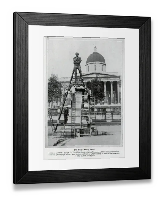 Framed Print : Photograph of the cleaning of the General Gordon statue. Captioned, The Hero-Cleaning season: General Gordon's statue in Trafalgar Square recently underwent cleansing operations Framed Print : Photograph of the cleaning of the General Gordon statue. Captioned, The Hero-Cleaning season: General Gordon's statue in Trafalgar Square recently underwent cleansing operations
