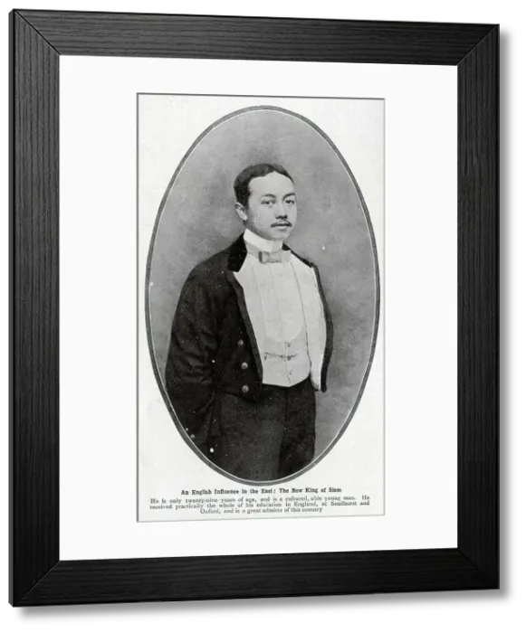Framed Print : Photograph of the New King of Siam (Thailand), formal studio portrait. Captioned, An English Influence in the East: The New King of Siam; He is only twenty-nine years of age, and is a cultured, able young man Framed Print : Photograph of the New King of Siam (Thailand), formal studio portrait. Captioned, An English Influence in the East: The New King of Siam; He is only twenty-nine years of age, and is a cultured, able young man