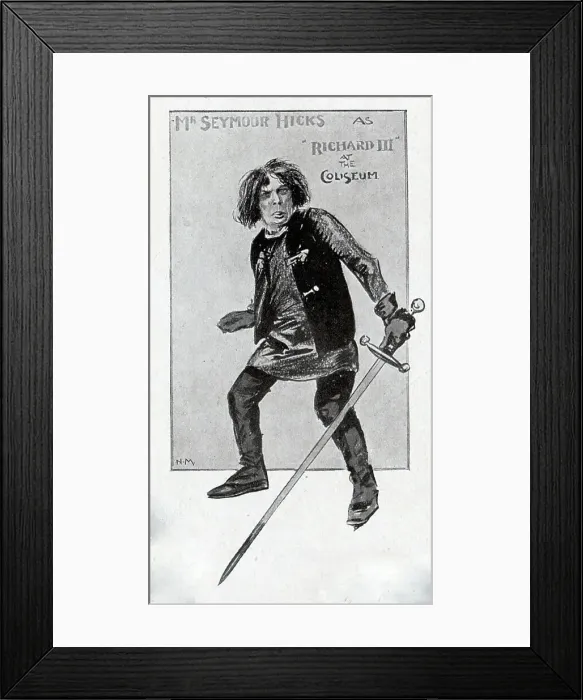 Framed Print : Illustration of Seymour Hicks as Richard III at the Coliseum theatre. From a section, London Nights Entertainments'. Seymour Hicks (1871-1949), actor, music hall performer, playwright, actor-manager and producer. Date: 1910 Framed Print : Illustration of Seymour Hicks as Richard III at the Coliseum theatre. From a section, London Nights Entertainments'. Seymour Hicks (1871-1949), actor, music hall performer, playwright, actor-manager and producer. Date: 1910