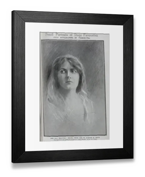 Framed Print : Lily Brayton, actress and singer(1876-1953), drawn from life by Harold H Smith. Pastel drawing with head scarf. Part of a series, Pencil portraits of Stage Favourites published in The Bystander Framed Print : Lily Brayton, actress and singer(1876-1953), drawn from life by Harold H Smith. Pastel drawing with head scarf. Part of a series, Pencil portraits of Stage Favourites published in The Bystander