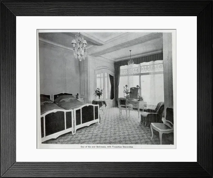 Framed Print : Savoy Hotel new bedroom, captioned One of the new Bedrooms, with Transition Decoration'. From an article The Savoy Extension: A World Record by George R Sims Framed Print : Savoy Hotel new bedroom, captioned One of the new Bedrooms, with Transition Decoration'. From an article The Savoy Extension: A World Record by George R Sims