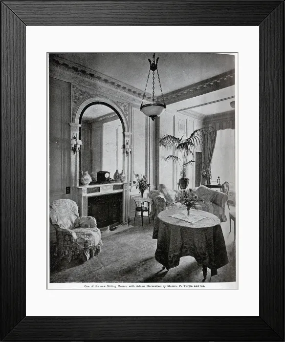 Framed Print : Savoy Hotel new sitting room, captioned One of the new Sitting Rooms, with Adams Decoration by Messrs P Turpin and Co'. From an article The Savoy Extension: A World Record by George R Sims Framed Print : Savoy Hotel new sitting room, captioned One of the new Sitting Rooms, with Adams Decoration by Messrs P Turpin and Co'. From an article The Savoy Extension: A World Record by George R Sims