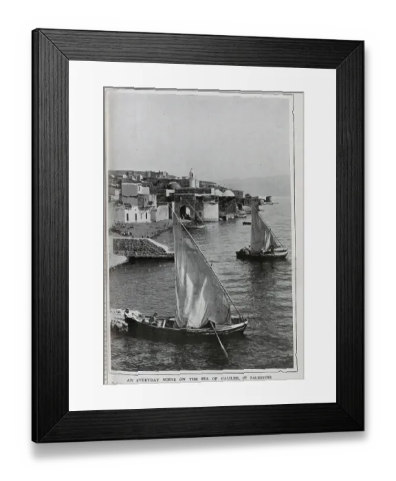 Framed Print : Photograph of Fishermen in traditional sailing boats, Sea of Galilee. Captioned, Unaltered Since AD 1: Fishermen on the Holy Sea of Galilee and An everyday scene on the Sea Of Galilee, in Palestine. Date: 1910 Framed Print : Photograph of Fishermen in traditional sailing boats, Sea of Galilee. Captioned, Unaltered Since AD 1: Fishermen on the Holy Sea of Galilee and An everyday scene on the Sea Of Galilee, in Palestine. Date: 1910