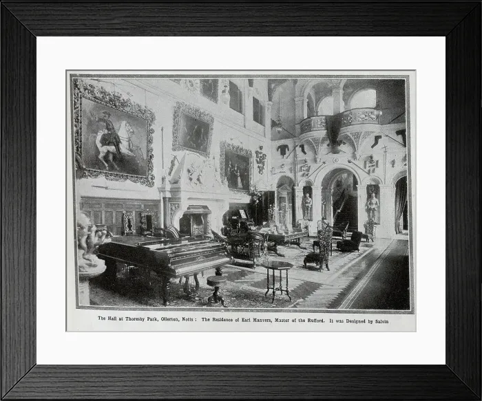 Framed Print : Photograph of the Hall, interior, designed by Salvin, at Thoresby Park, Ollerton, Nottinghamshire. From a series of articles, Famous Hunts at home'. The article, written and illustrated by Leonard Willoughby. Date: 1910 Framed Print : Photograph of the Hall, interior, designed by Salvin, at Thoresby Park, Ollerton, Nottinghamshire. From a series of articles, Famous Hunts at home'. The article, written and illustrated by Leonard Willoughby. Date: 1910